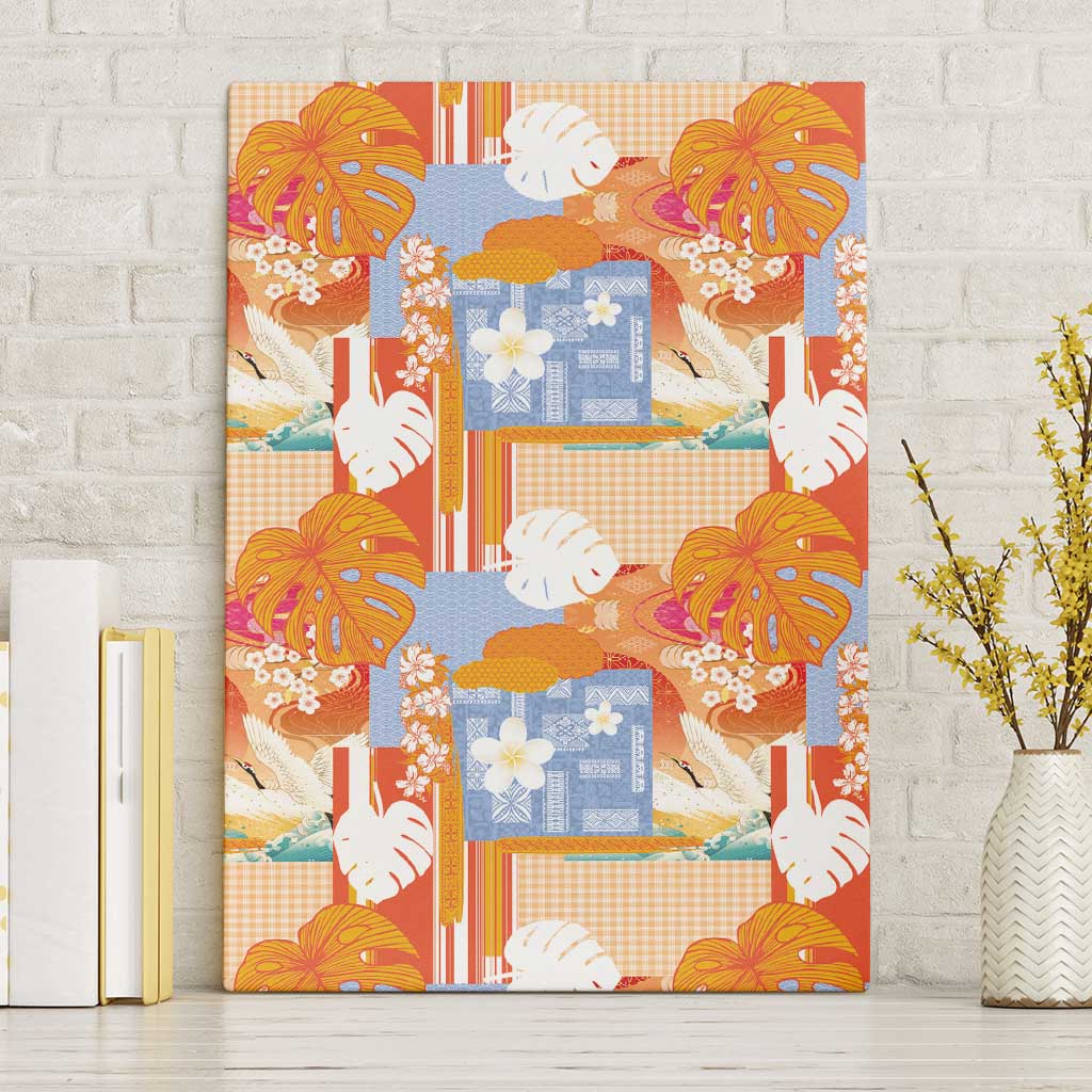 Hawaiian and Japanese Culture Together Canvas Wall Art Palaka Japanese Art and Tropical Motif Tribal Patchwork