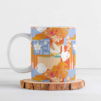 Hawaiian and Japanese Culture Together Ceramic Mug Palaka Japanese Art and Tropical Motif Tribal Patchwork