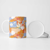 Hawaiian and Japanese Culture Together Ceramic Mug Palaka Japanese Art and Tropical Motif Tribal Patchwork