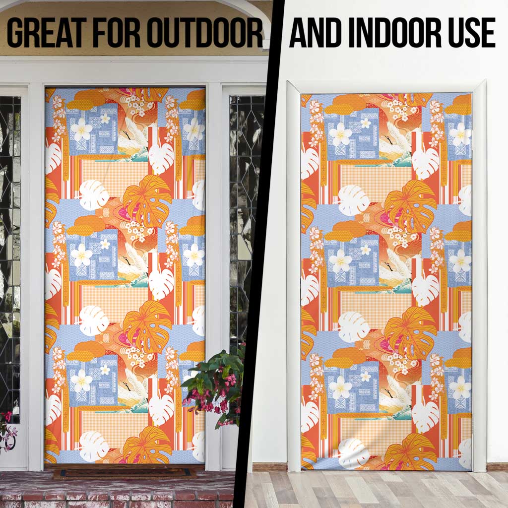 Hawaiian and Japanese Culture Together Door Cover Palaka Japanese Art and Tropical Motif Tribal Patchwork LT03 - Polynesian Pride