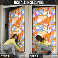 Hawaiian and Japanese Culture Together Door Cover Palaka Japanese Art and Tropical Motif Tribal Patchwork LT03 - Polynesian Pride