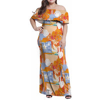 Hawaiian and Japanese Culture Together Family Matching Off Shoulder Maxi Dress and Hawaiian Shirt Palaka Japanese Art and Tropical Motif Tribal Patchwork LT03 Mom's Dress Multicolor - Polynesian Pride