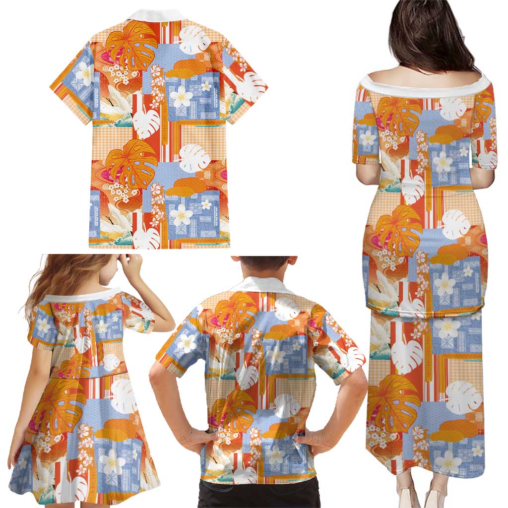 Hawaiian and Japanese Culture Together Family Matching Puletasi and Hawaiian Shirt Palaka Japanese Art and Tropical Motif Tribal Patchwork LT03 - Polynesian Pride