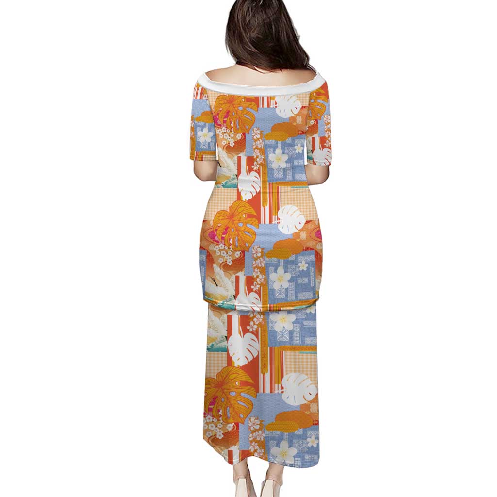 Hawaiian and Japanese Culture Together Family Matching Puletasi and Hawaiian Shirt Palaka Japanese Art and Tropical Motif Tribal Patchwork LT03 - Polynesian Pride
