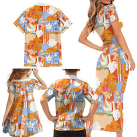 Hawaiian and Japanese Culture Together Family Matching Short Sleeve Bodycon Dress and Hawaiian Shirt Palaka Japanese Art and Tropical Motif Tribal Patchwork LT03 - Polynesian Pride