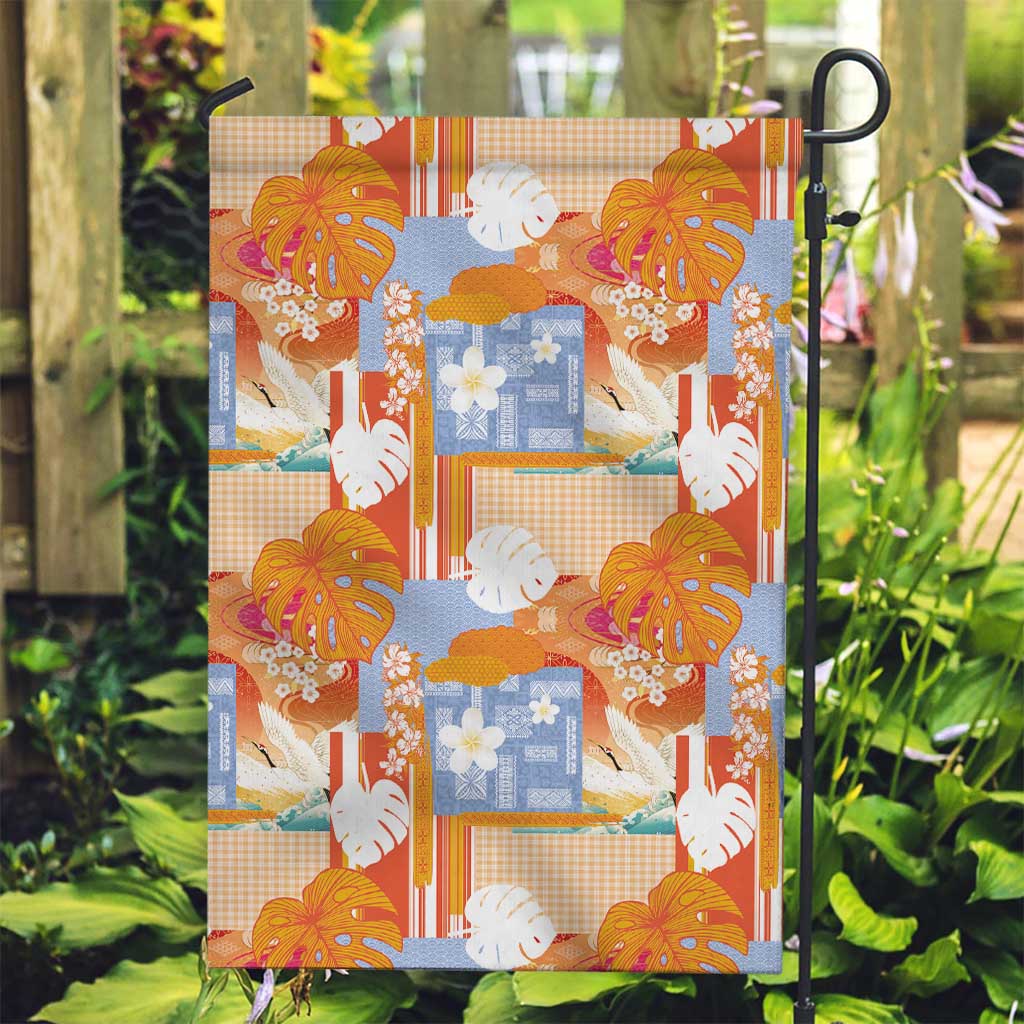 Hawaiian and Japanese Culture Together Garden Flag Palaka Japanese Art and Tropical Motif Tribal Patchwork LT03 Garden Flag Multicolor - Polynesian Pride