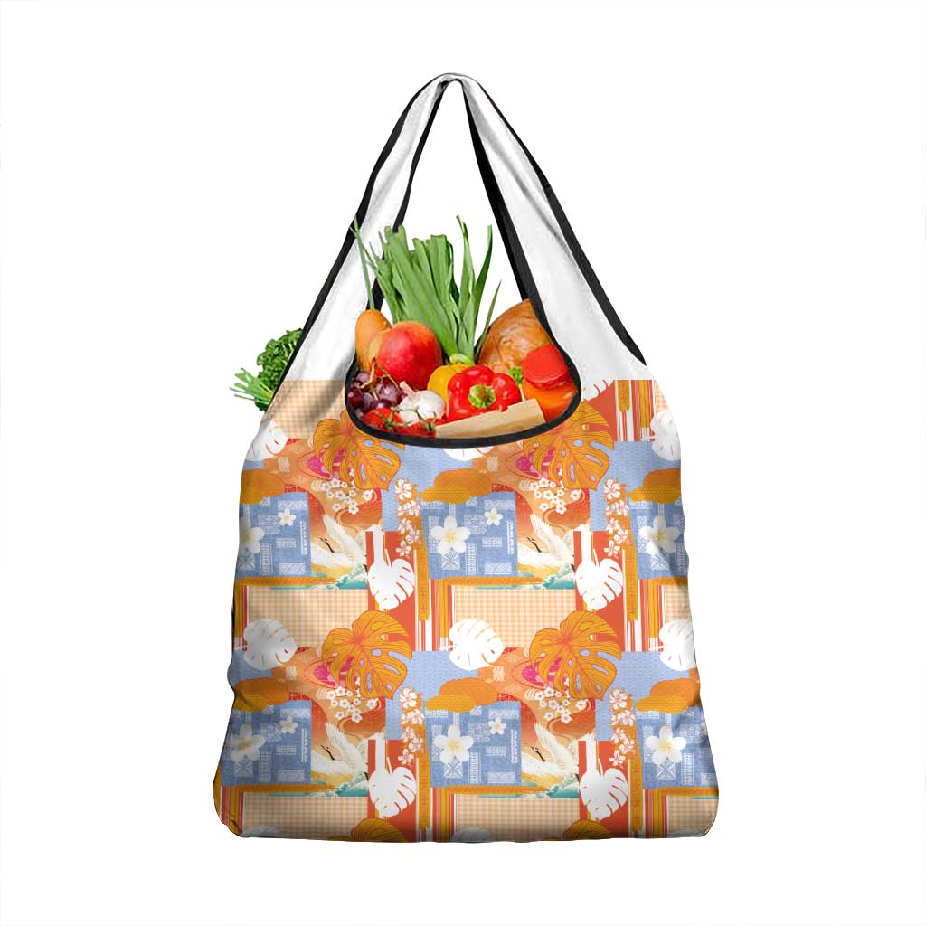 Hawaiian and Japanese Culture Together Grocery Bag Palaka Japanese Art and Tropical Motif Tribal Patchwork LT03 1-pack One Size Multicolor - Polynesian Pride