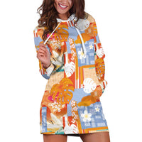 Hawaiian and Japanese Culture Together Hoodie Dress Palaka Japanese Art and Tropical Motif Tribal Patchwork LT03 Multicolor - Polynesian Pride