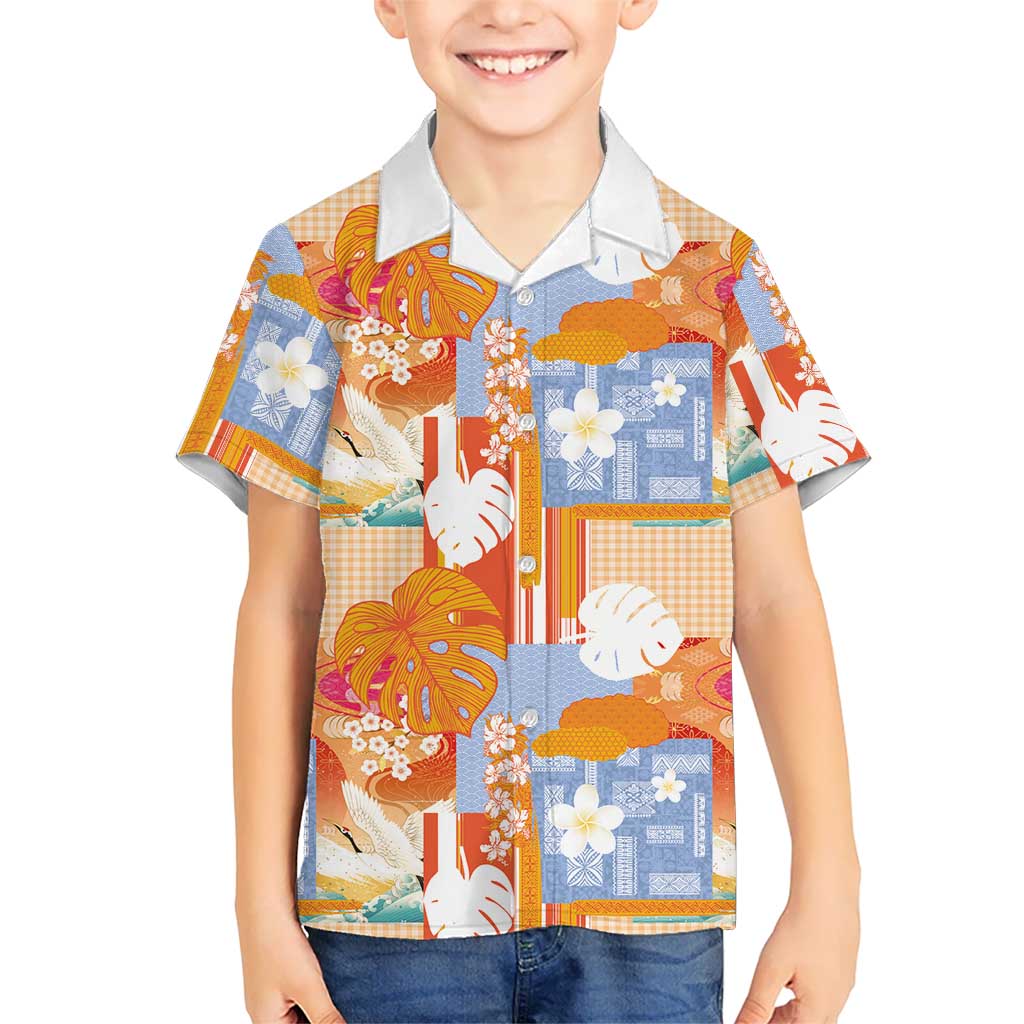 Hawaiian and Japanese Culture Together Kid Hawaiian Shirt Palaka Japanese Art and Tropical Motif Tribal Patchwork