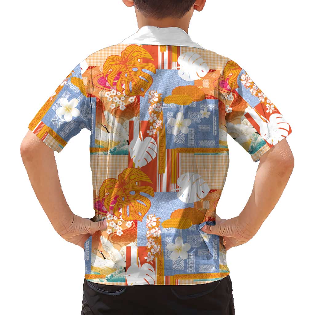 Hawaiian and Japanese Culture Together Kid Hawaiian Shirt Palaka Japanese Art and Tropical Motif Tribal Patchwork LT03 - Polynesian Pride