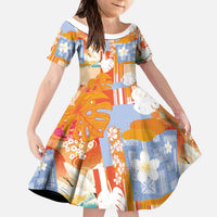 Hawaiian and Japanese Culture Together Kid Short Sleeve Dress Palaka Japanese Art and Tropical Motif Tribal Patchwork LT03 KID Multicolor - Polynesian Pride