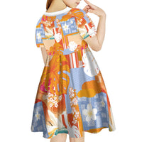 Hawaiian and Japanese Culture Together Kid Short Sleeve Dress Palaka Japanese Art and Tropical Motif Tribal Patchwork LT03 - Polynesian Pride