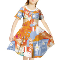 Hawaiian and Japanese Culture Together Kid Short Sleeve Dress Palaka Japanese Art and Tropical Motif Tribal Patchwork LT03 - Polynesian Pride