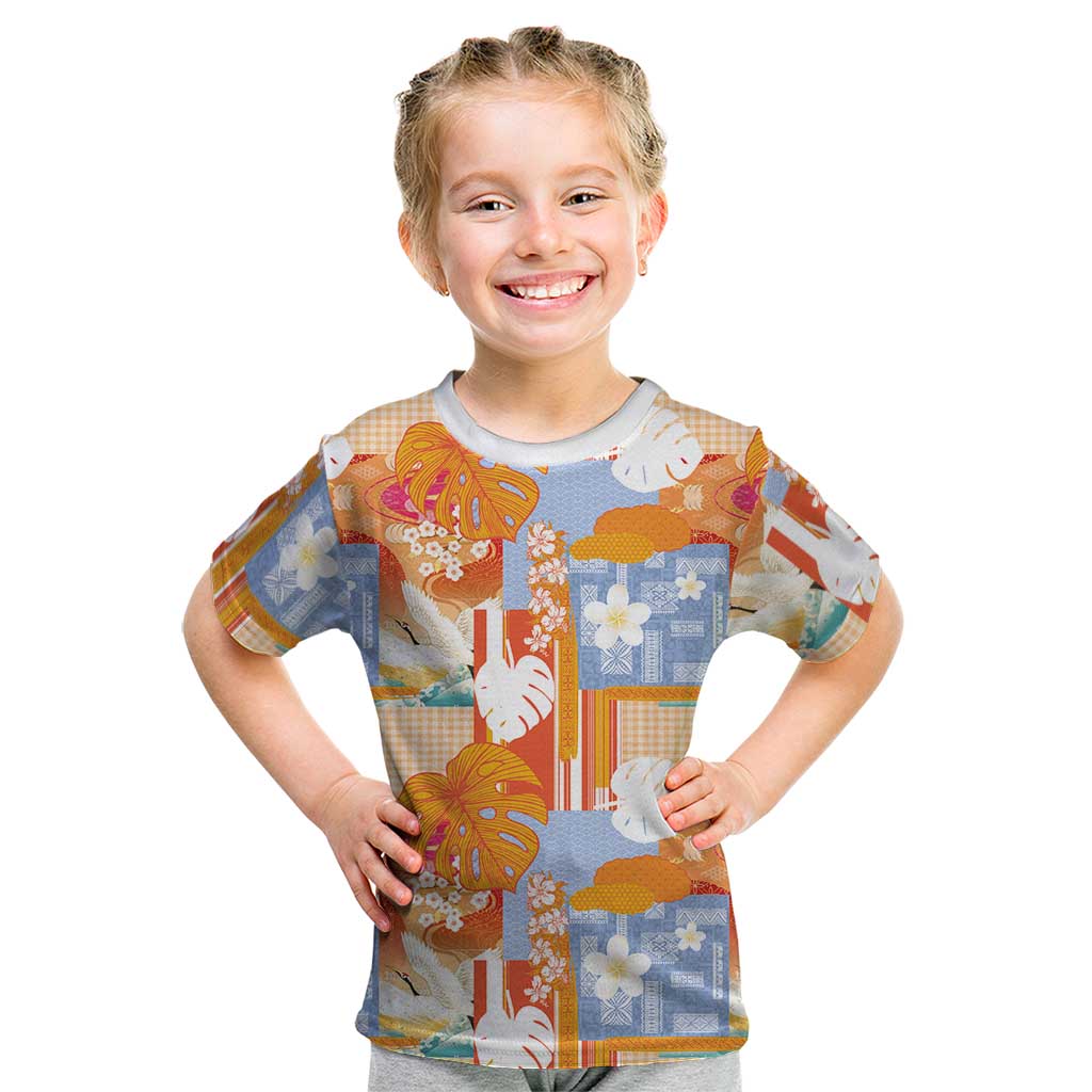 Hawaiian and Japanese Culture Together Kid T Shirt Palaka Japanese Art and Tropical Motif Tribal Patchwork
