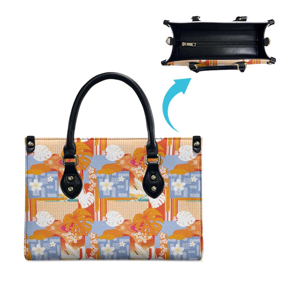 Hawaiian and Japanese Culture Together Leather Bag Palaka Japanese Art and Tropical Motif Tribal Patchwork LT03 - Polynesian Pride