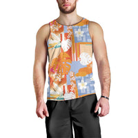 Hawaiian and Japanese Culture Together Men Tank Top Palaka Japanese Art and Tropical Motif Tribal Patchwork LT03 - Polynesian Pride