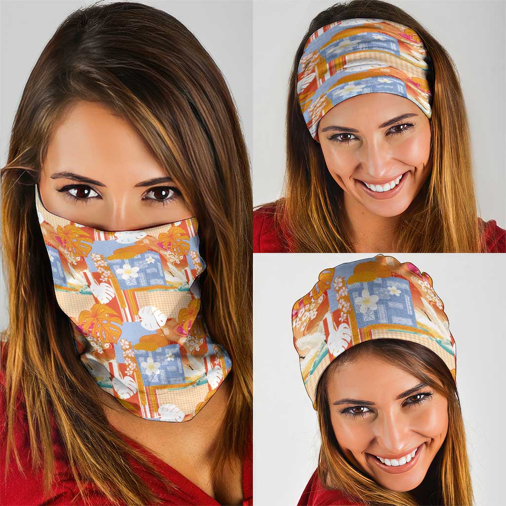 Hawaiian and Japanese Culture Together Neck Gaiter Palaka Japanese Art and Tropical Motif Tribal Patchwork LT03 - Polynesian Pride