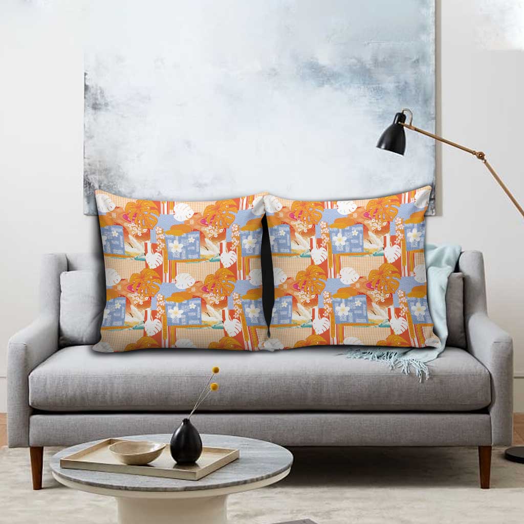 Hawaiian and Japanese Culture Together Pillow Cover Palaka Japanese Art and Tropical Motif Tribal Patchwork LT03 - Polynesian Pride