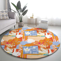 Hawaiian and Japanese Culture Together Round Carpet Palaka Japanese Art and Tropical Motif Tribal Patchwork LT03 - Polynesian Pride