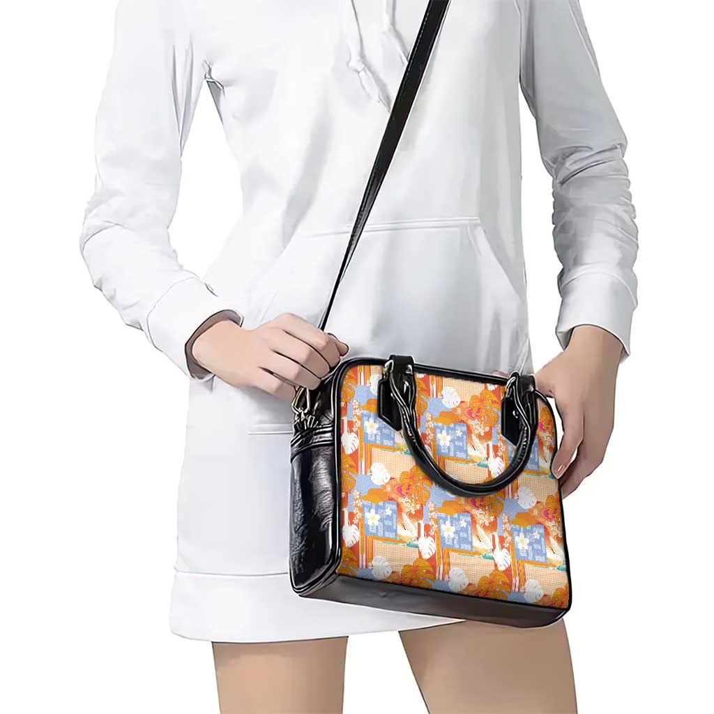 Hawaiian and Japanese Culture Together Shoulder Handbag Palaka Japanese Art and Tropical Motif Tribal Patchwork LT03 - Polynesian Pride
