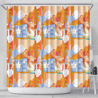 Hawaiian and Japanese Culture Together Shower Curtain Palaka Japanese Art and Tropical Motif Tribal Patchwork LT03 - Polynesian Pride
