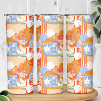 Hawaiian and Japanese Culture Together Skinny Tumbler Palaka Japanese Art and Tropical Motif Tribal Patchwork LT03 - Polynesian Pride