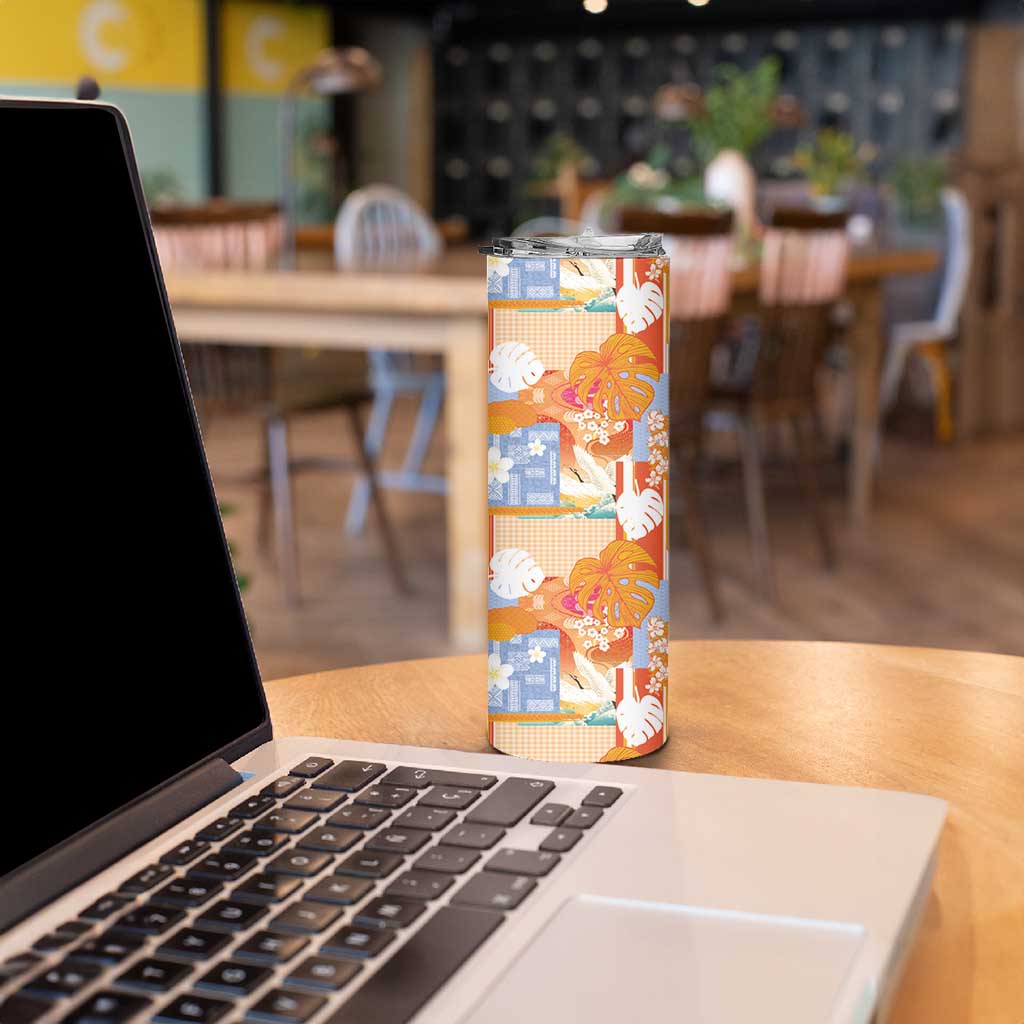 Hawaiian and Japanese Culture Together Skinny Tumbler Palaka Japanese Art and Tropical Motif Tribal Patchwork LT03 - Polynesian Pride