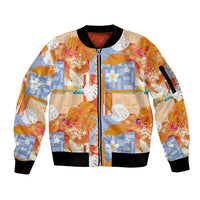 Hawaiian and Japanese Culture Together Sleeve Zip Bomber Jacket Palaka Japanese Art and Tropical Motif Tribal Patchwork LT03 Unisex Multicolor - Polynesian Pride