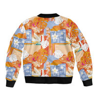 Hawaiian and Japanese Culture Together Sleeve Zip Bomber Jacket Palaka Japanese Art and Tropical Motif Tribal Patchwork LT03 - Polynesian Pride