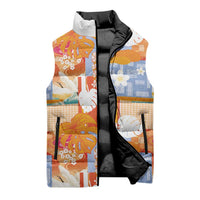 Hawaiian and Japanese Culture Together Sleeveless Puffer Jacket Palaka Japanese Art and Tropical Motif Tribal Patchwork LT03 - Polynesian Pride