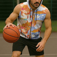 Hawaiian and Japanese Culture Together Sleeveless Zip Hoodie Palaka Japanese Art and Tropical Motif Tribal Patchwork LT03 - Polynesian Pride