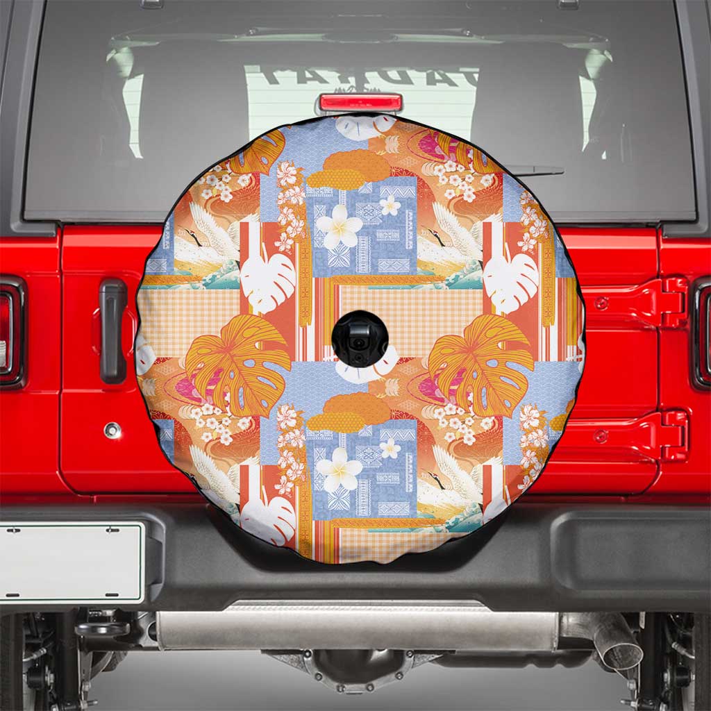 Hawaiian and Japanese Culture Together Spare Tire Cover Palaka Japanese Art and Tropical Motif Tribal Patchwork LT03 - Polynesian Pride