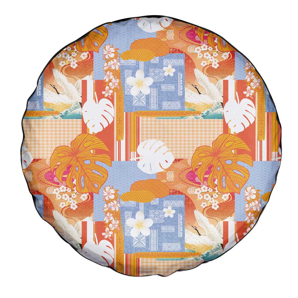 Hawaiian and Japanese Culture Together Spare Tire Cover Palaka Japanese Art and Tropical Motif Tribal Patchwork LT03 - Polynesian Pride