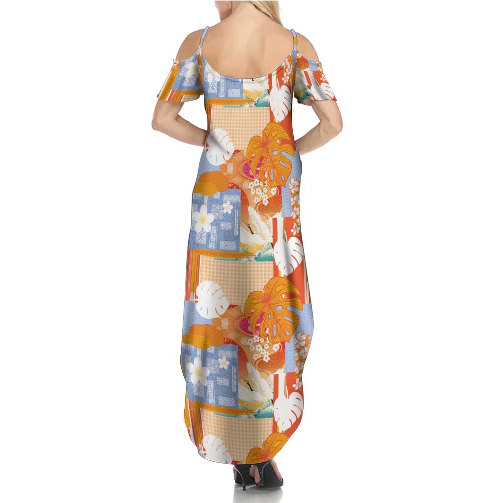Hawaiian and Japanese Culture Together Summer Maxi Dress Palaka Japanese Art and Tropical Motif Tribal Patchwork LT03 - Polynesian Pride