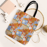 Hawaiian and Japanese Culture Together Tote Bag Palaka Japanese Art and Tropical Motif Tribal Patchwork LT03 Black Strap One Size Multicolor - Polynesian Pride