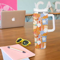 Hawaiian and Japanese Culture Together Tumbler With Handle Palaka Japanese Art and Tropical Motif Tribal Patchwork LT03 - Polynesian Pride