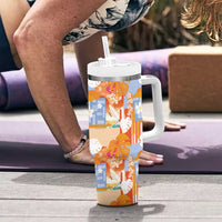 Hawaiian and Japanese Culture Together Tumbler With Handle Palaka Japanese Art and Tropical Motif Tribal Patchwork LT03 - Polynesian Pride