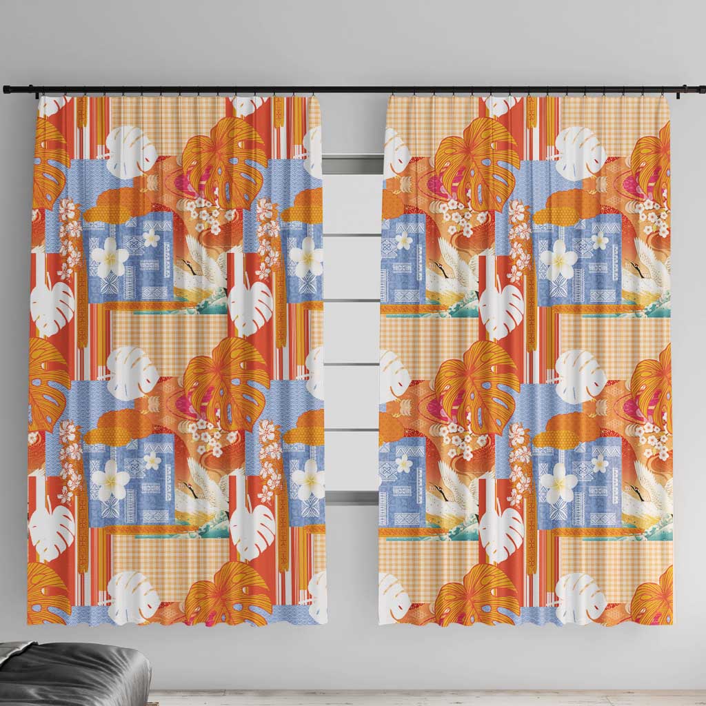Hawaiian and Japanese Culture Together Window Curtain Palaka Japanese Art and Tropical Motif Tribal Patchwork LT03 With Hooks Multicolor - Polynesian Pride