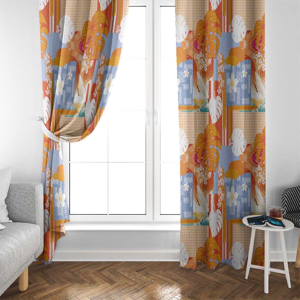 Hawaiian and Japanese Culture Together Window Curtain Palaka Japanese Art and Tropical Motif Tribal Patchwork LT03 - Polynesian Pride