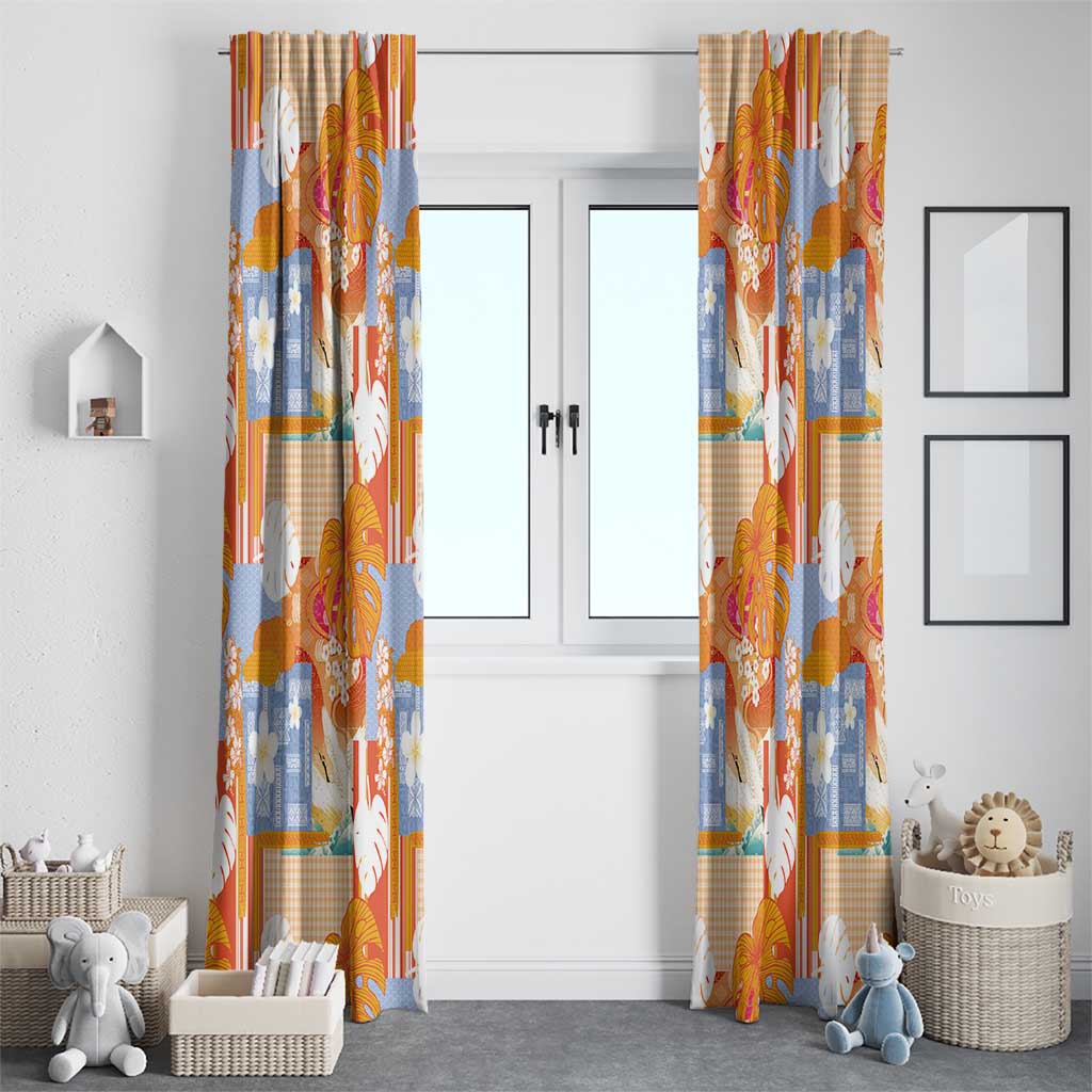 Hawaiian and Japanese Culture Together Window Curtain Palaka Japanese Art and Tropical Motif Tribal Patchwork LT03 - Polynesian Pride