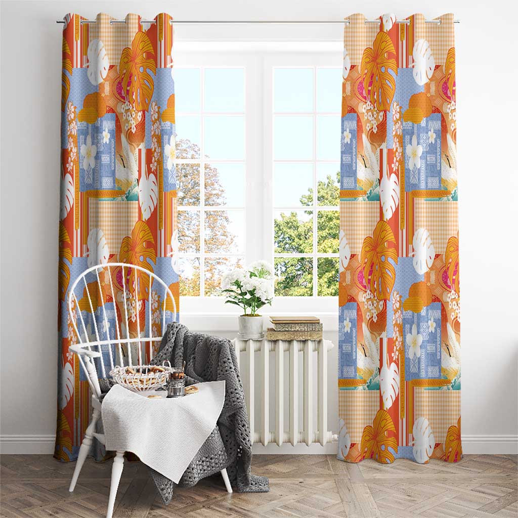 Hawaiian and Japanese Culture Together Window Curtain Palaka Japanese Art and Tropical Motif Tribal Patchwork LT03 - Polynesian Pride
