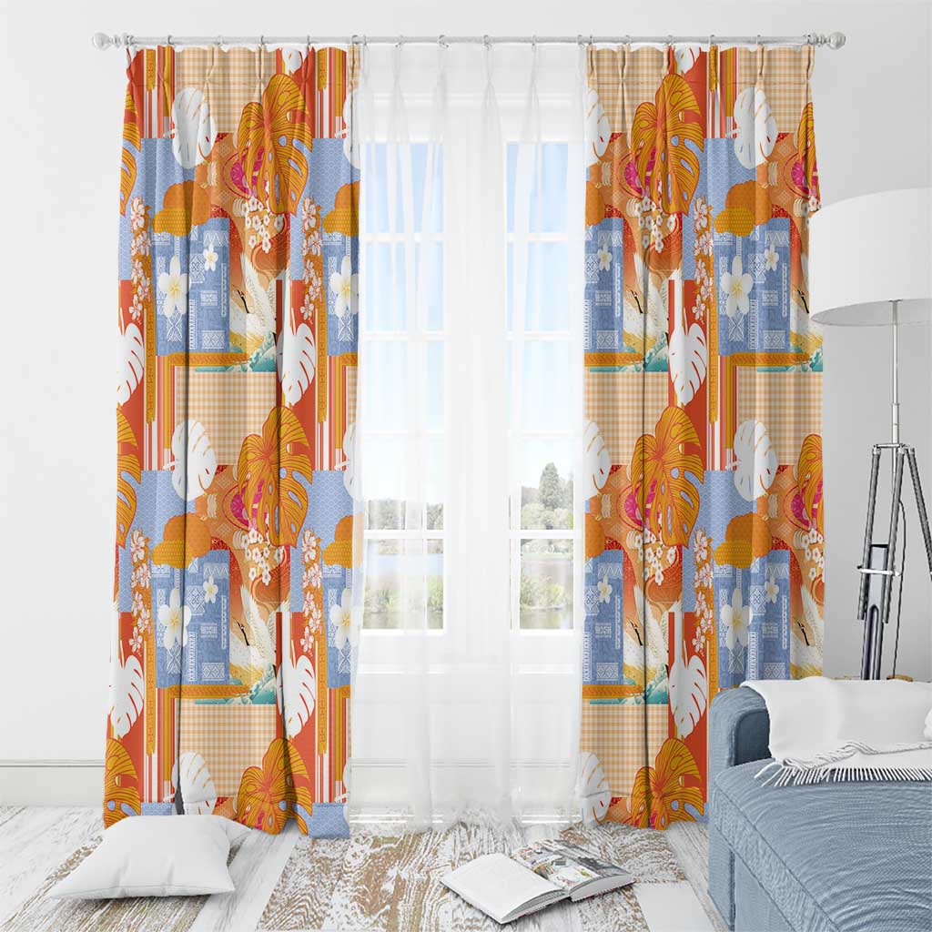 Hawaiian and Japanese Culture Together Window Curtain Palaka Japanese Art and Tropical Motif Tribal Patchwork LT03 - Polynesian Pride