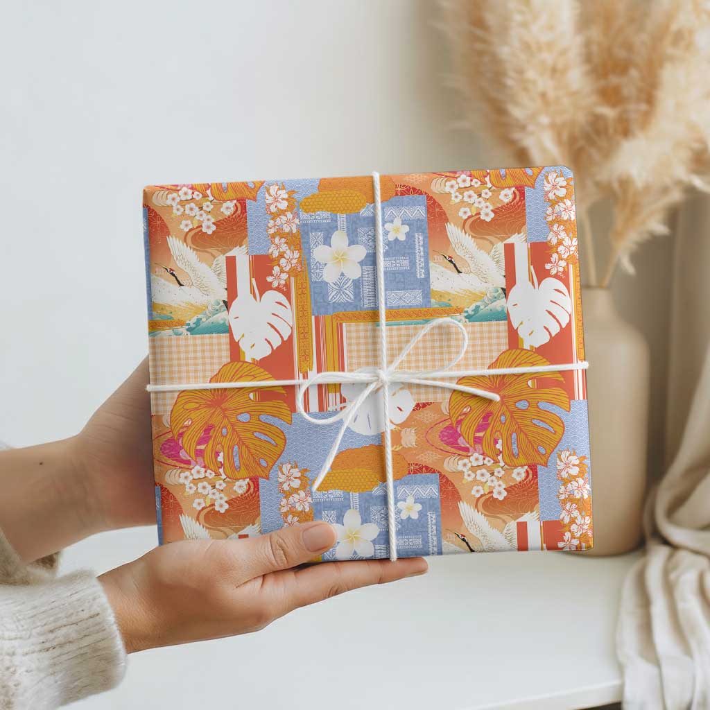 Hawaiian and Japanese Culture Together Wrapping Paper Palaka Japanese Art and Tropical Motif Tribal Patchwork LT03 - Polynesian Pride