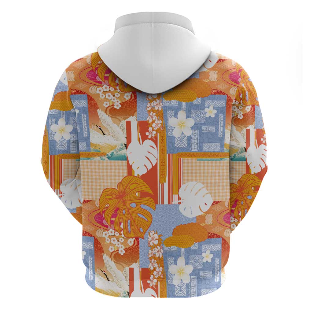 Hawaiian and Japanese Culture Together Zip Hoodie Palaka Japanese Art and Tropical Motif Tribal Patchwork LT03 - Polynesian Pride