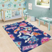 Hawaiian and Japanese Culture Together Area Rug Hawaiian Archipelago Shape Sea Animals