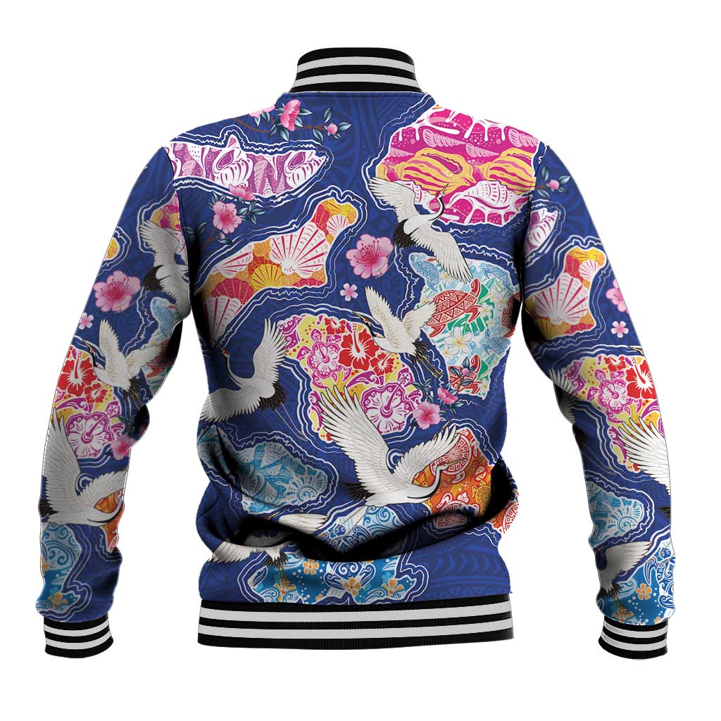 Hawaiian and Japanese Culture Together Baseball Jacket Hawaiian Archipelago Shape Sea Animals