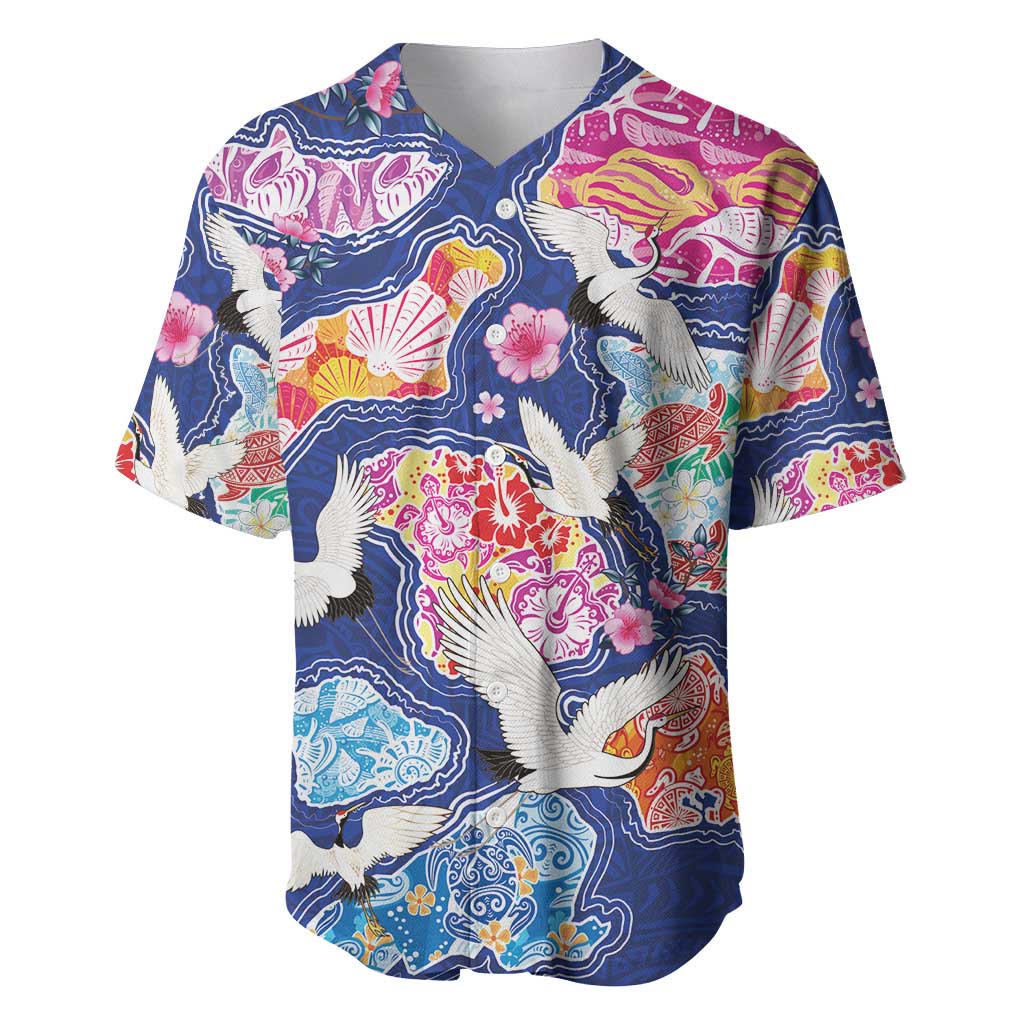 Hawaiian and Japanese Culture Together Baseball Jersey Hawaiian Archipelago Shape Sea Animals