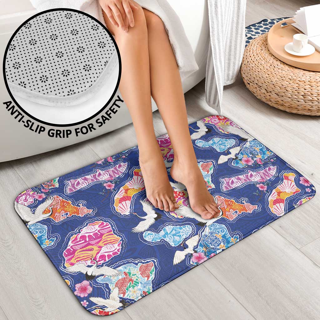 Hawaiian and Japanese Culture Together Bathroom Set Hawaiian Archipelago Shape Sea Animals