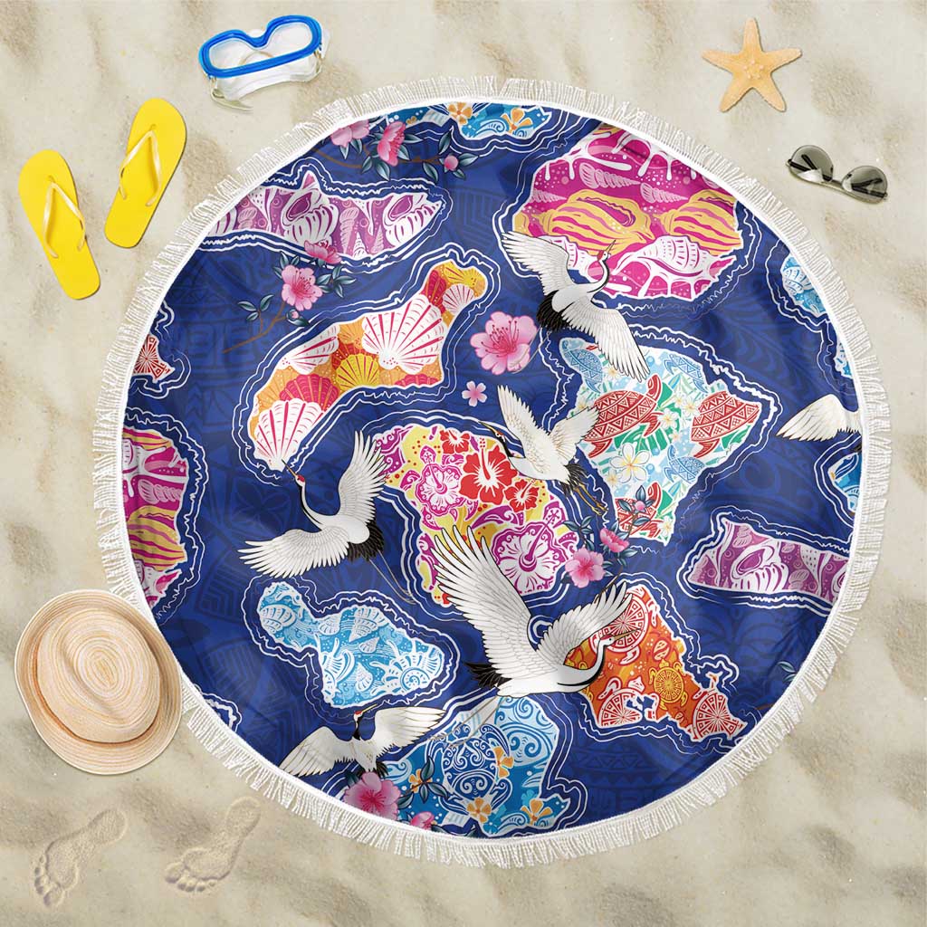 Hawaiian and Japanese Culture Together Beach Blanket Hawaiian Archipelago Shape Sea Animals