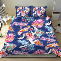Hawaiian and Japanese Culture Together Bedding Set Hawaiian Archipelago Shape Sea Animals